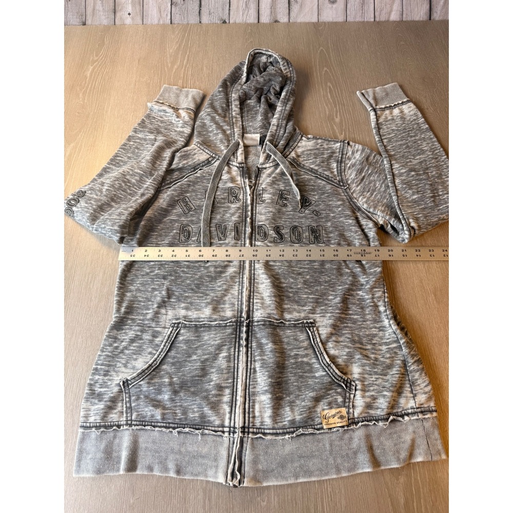 Harley Davidson Womens XL Gray Burnout Full Zip Eagle Graphic Hoodie Sweatshirt - Picture 4 of 14